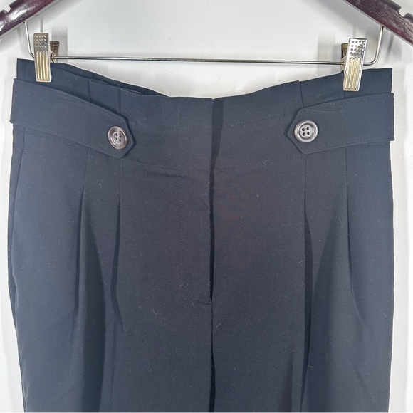 Ann Taylor Black Paper Bag Waist Pants Size 6 Straight Leg Buttons Pleated I15 - Picture 2 of 8